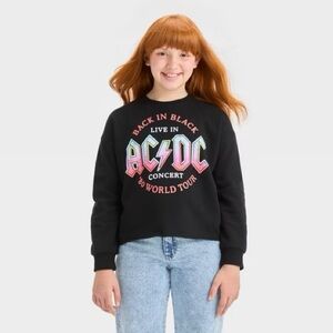 AC/DC girls XL black raw hem graphic band pullover crewneck sweatshirt